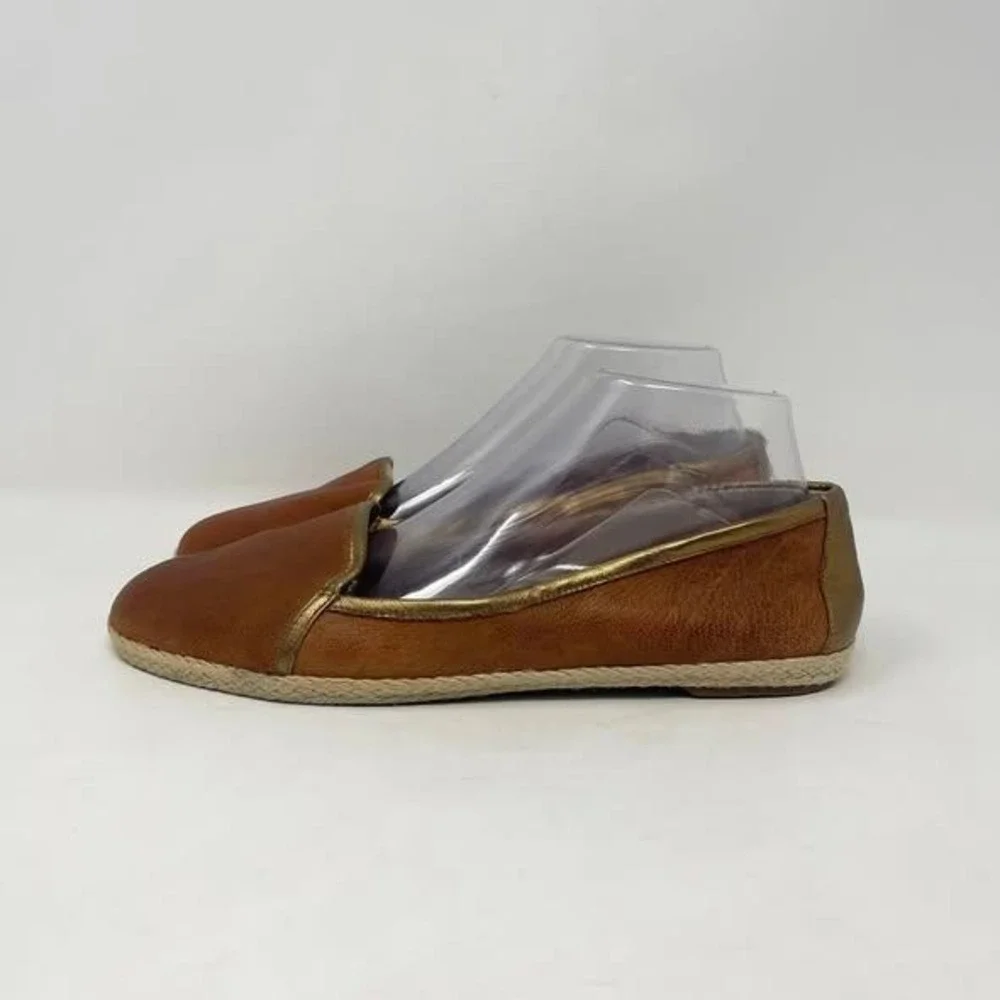 Nurture Leather Flats Wms 9.5 Rusty Brown Espadrille Gold Trim Boho Western‎